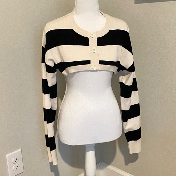 TWIK PAR SIMONS Cropped Striped Cardigan Sz M - Picture 2 of 6